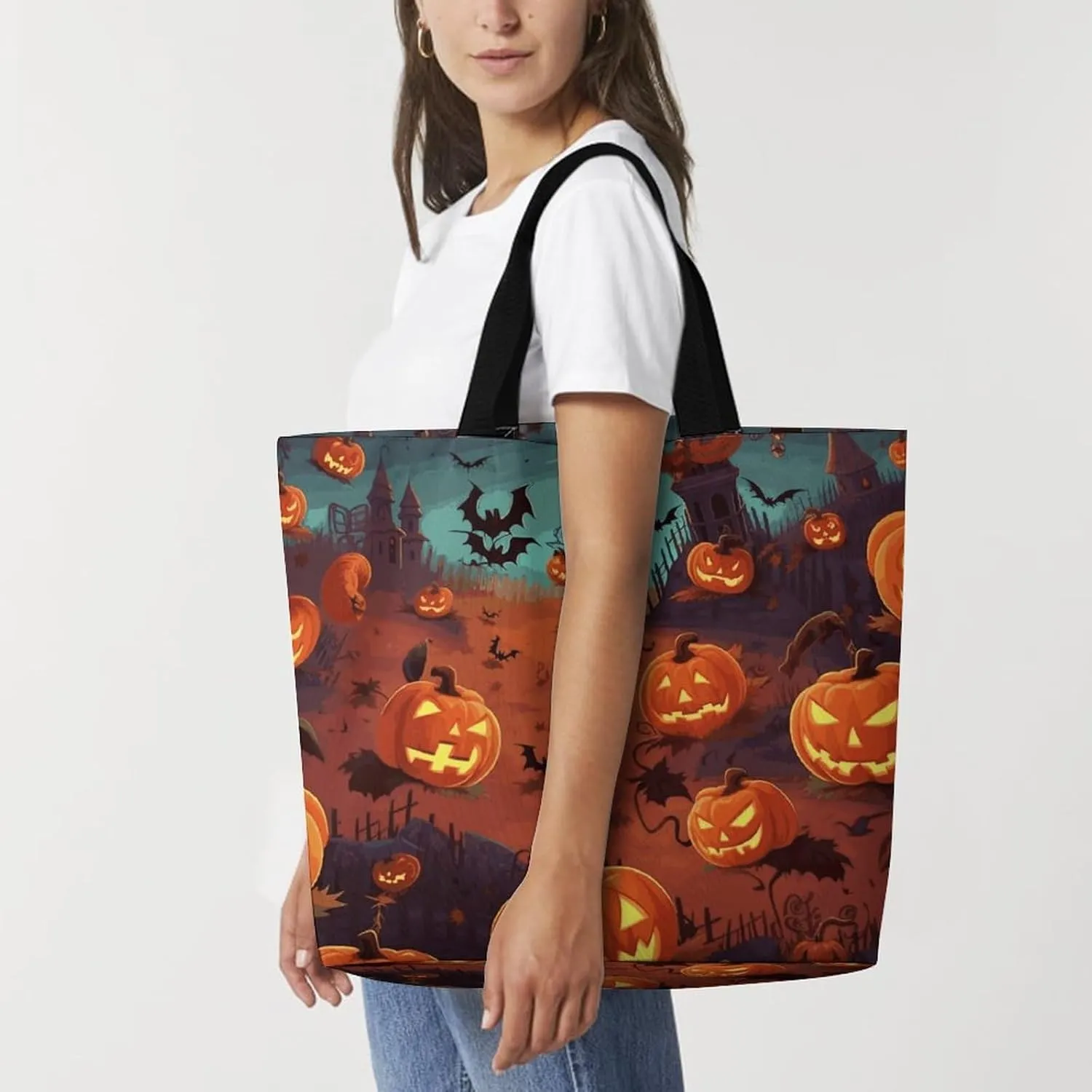 Large Capacity Shopping Bag French Bulldog Puppy with Camera Canvas Grocery Bags Foldable Tote Bag