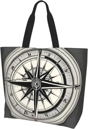 Large Capacity Shoulder Totebag Law of Compass Navigation Print Water-Resistant Lightweight Spacious for Daily Use