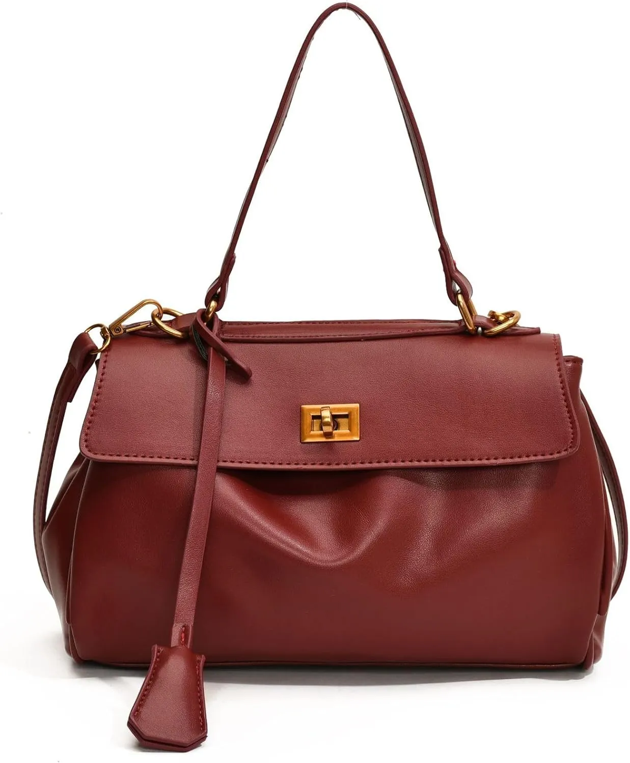 Large Capacity Underarm Bag for Women, Leather-Look Top Handle Purse with Double Latch, 4 Colors