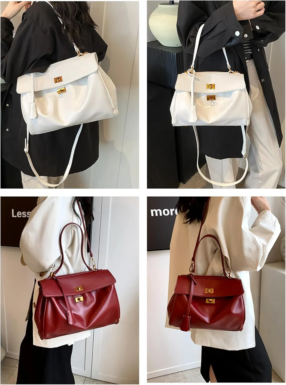 Large Capacity Underarm Bag for Women, Leather-Look Top Handle Purse with Double Latch, 4 Colors