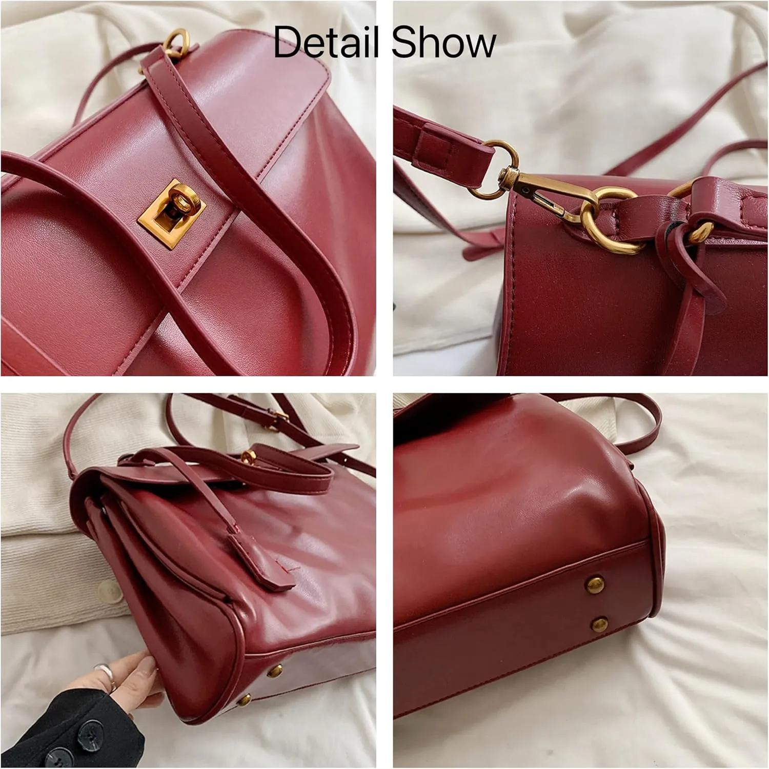 Large Capacity Underarm Bag for Women, Leather-Look Top Handle Purse with Double Latch, 4 Colors
