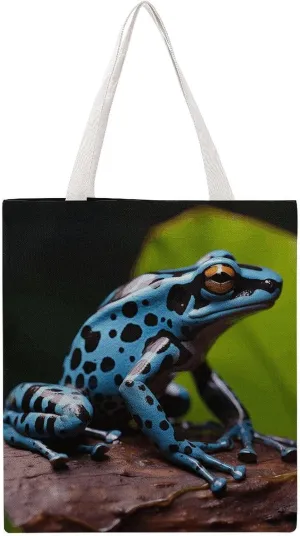 Large Martin Canvas Tote Bag,Dart Frog Blue Print Tote Bag,canvas Shopping Bag,reusable Tote Bag