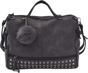 Large Shoulder Bags For Womens Studded Handbags Casual Shoulder Bags(Black)