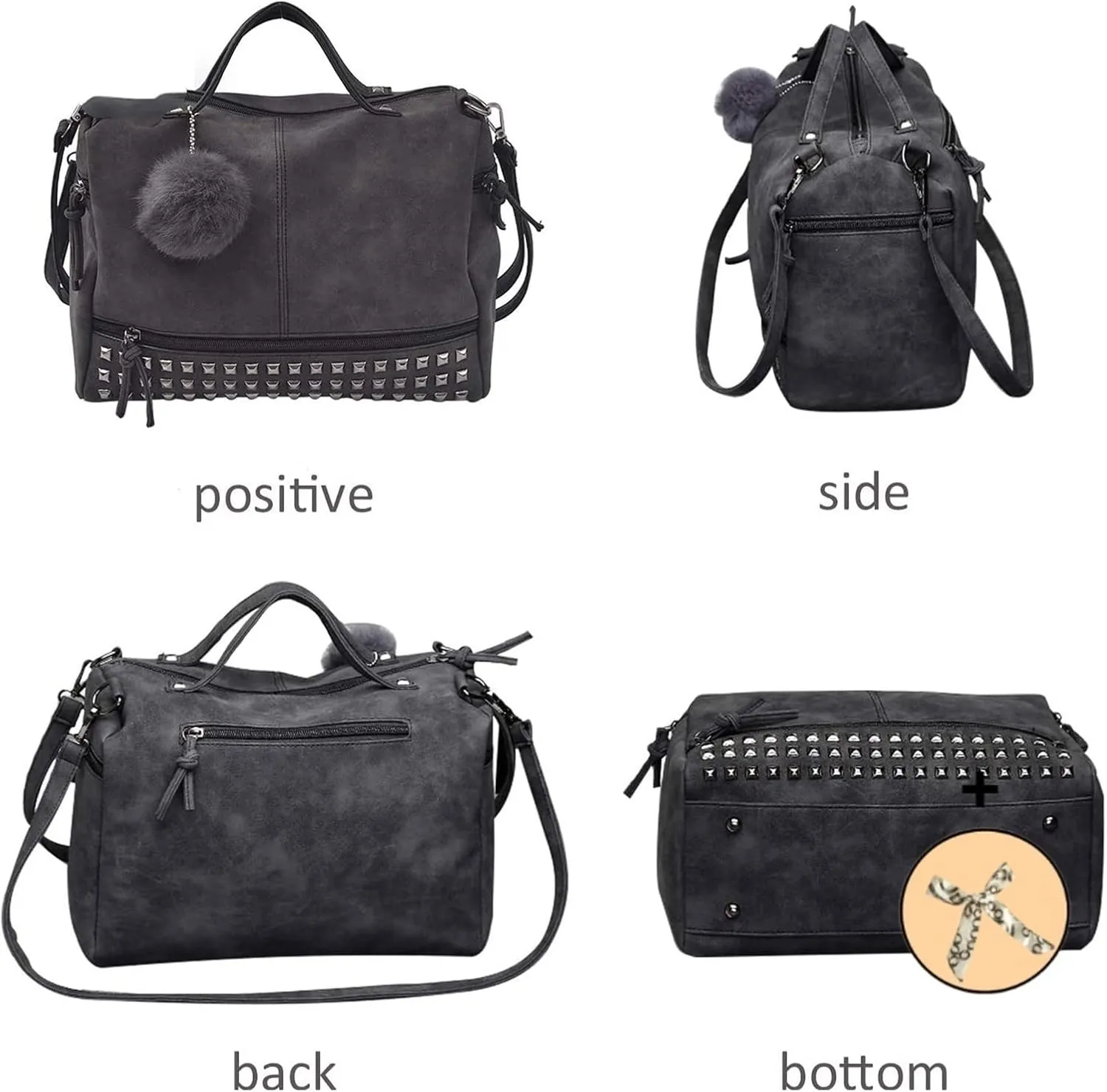 Large Shoulder Bags For Womens Studded Handbags Casual Shoulder Bags(Black)