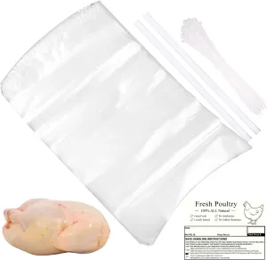 Large Turkey Poultry Shrink Bags,50 Pcs 16x30 Inches Clear Poultry Heat Shrink Bags Freezer with Freezer Labels,Zip Ties,Silicone Straw for Turkey, Chickens,Rabbits