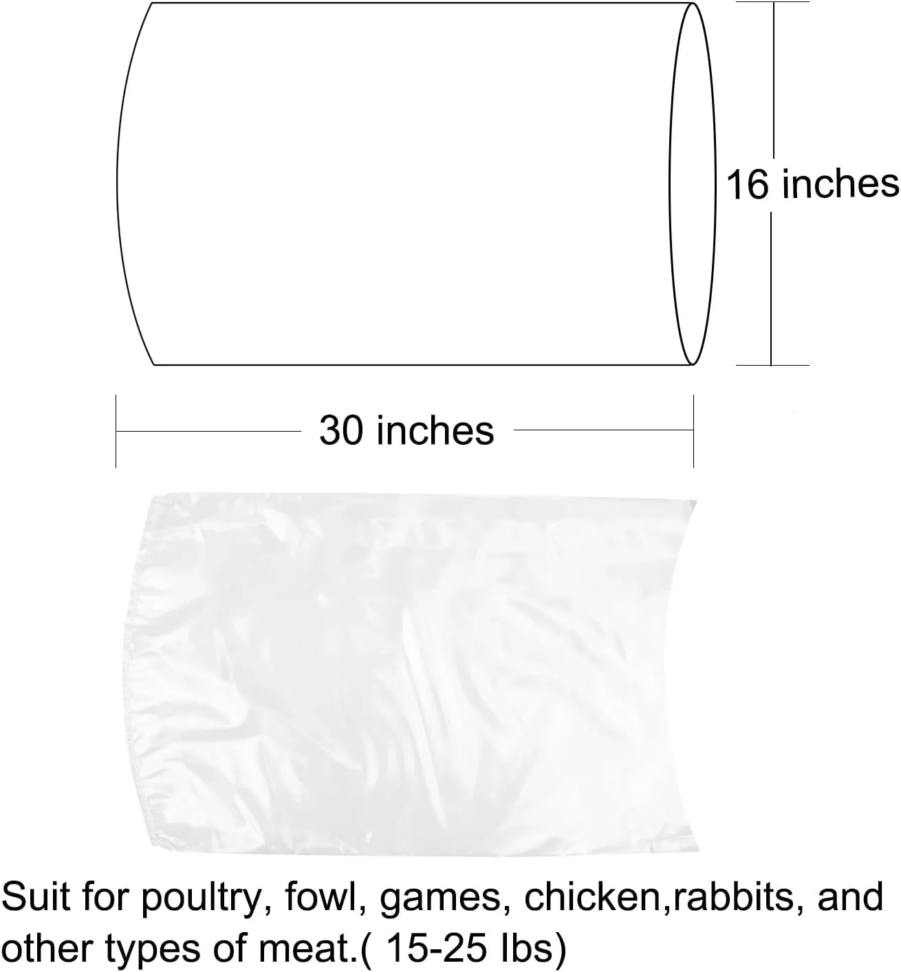 Large Turkey Poultry Shrink Bags,50 Pcs 16x30 Inches Clear Poultry Heat Shrink Bags Freezer with Freezer Labels,Zip Ties,Silicone Straw for Turkey, Chickens,Rabbits