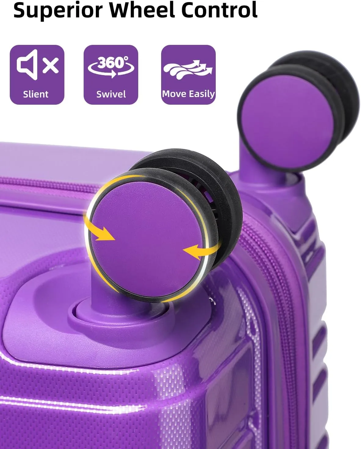 LARVENDER Carry on Luggage 22x14x9 Airline Approved, 20 Inch Hardside Suitcase with Wheels TSA Lock, PC ABS Lightweight Travel Luggage Sets for Women, Glossy Purple, 3 Piece Set
