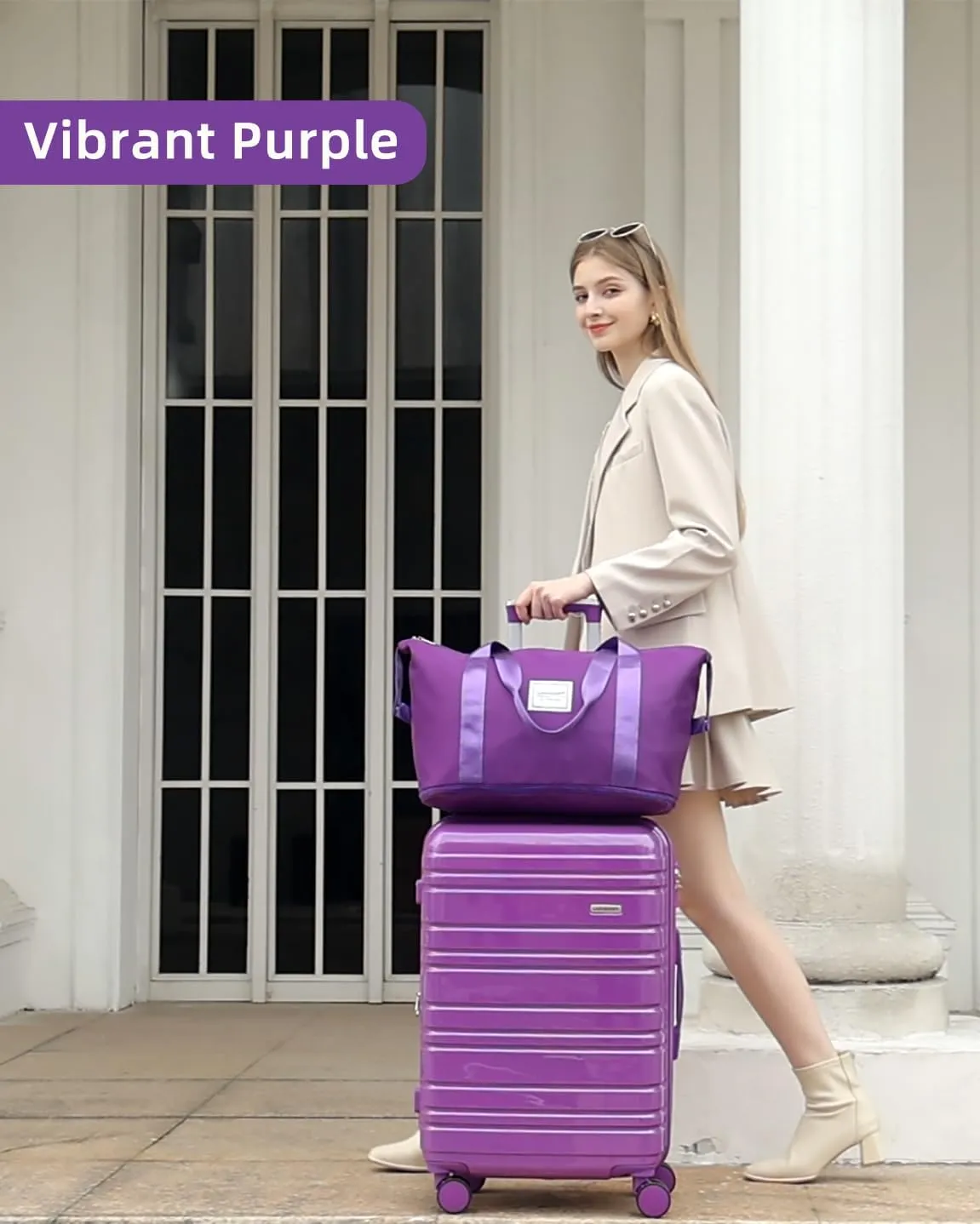 LARVENDER Carry on Luggage 22x14x9 Airline Approved, 20 Inch Hardside Suitcase with Wheels TSA Lock, PC ABS Lightweight Travel Luggage Sets for Women, Glossy Purple, 3 Piece Set
