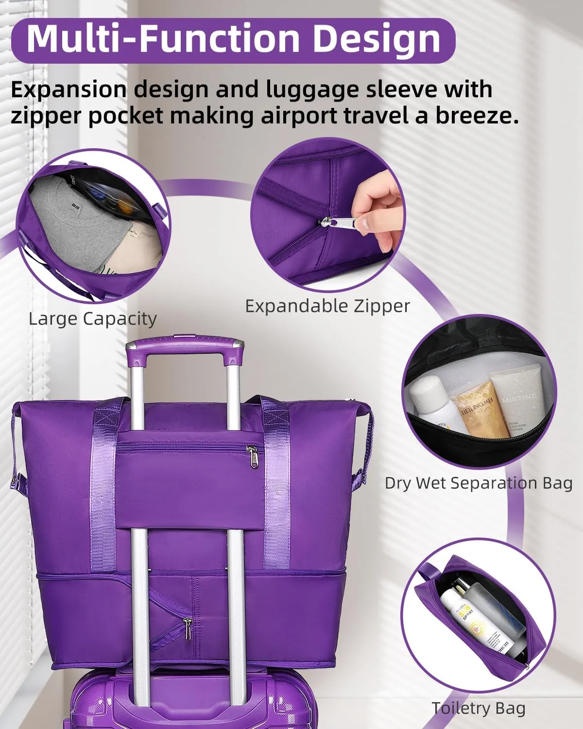 LARVENDER Carry on Luggage 22x14x9 Airline Approved, 20 Inch Hardside Suitcase with Wheels TSA Lock, PC ABS Lightweight Travel Luggage Sets for Women, Glossy Purple, 3 Piece Set