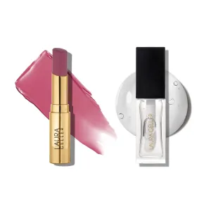 LAURA GELLER Clear Lip Oil, Glass Half Full & Tinted Hydrating Lip Balm, Jammin' Duo | Nourishing Lip Kit for Dry Lips, Moisturizing Color and Shine
