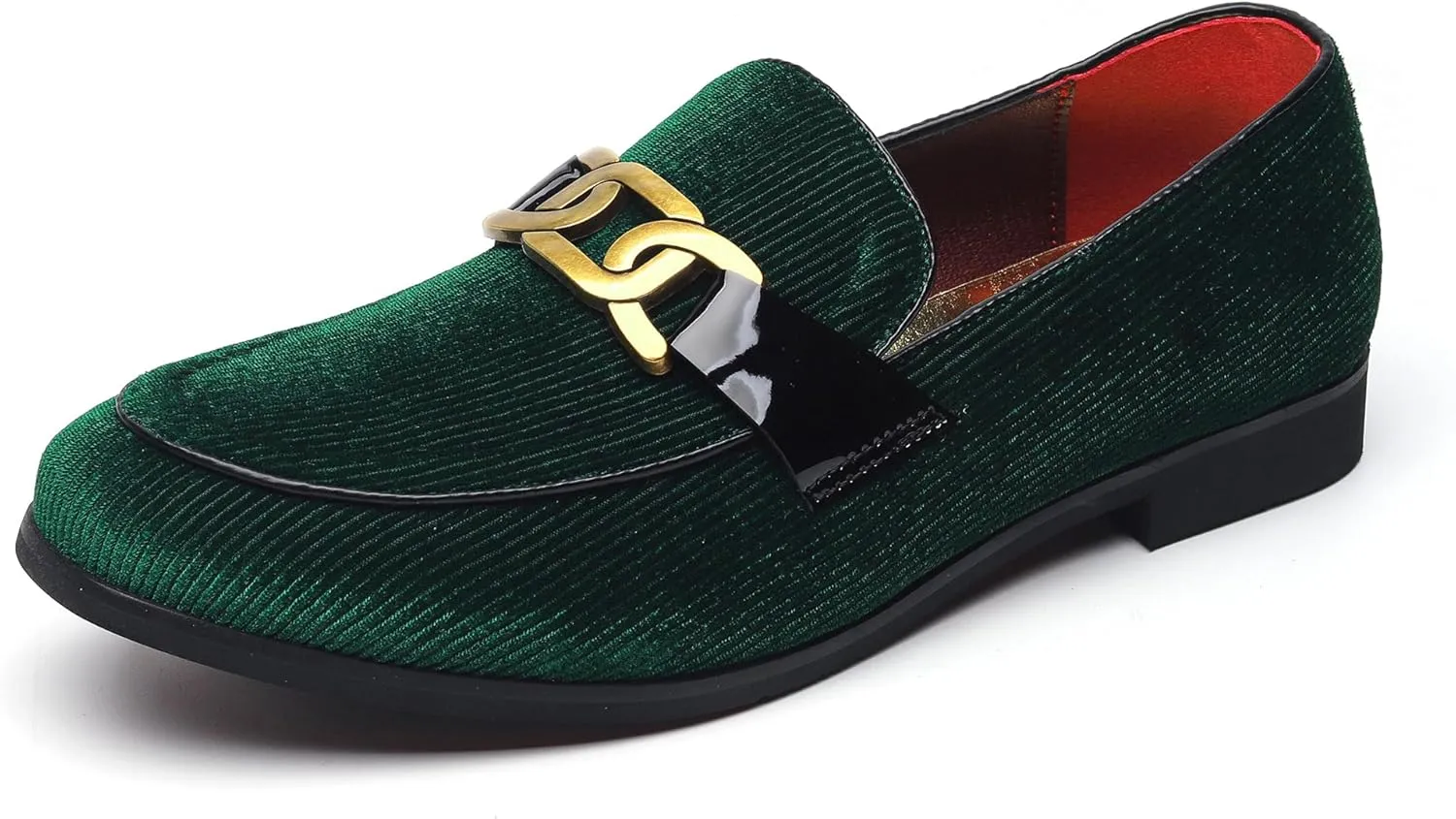LCQL Men's Vintage Velvet Penny Loafer Shoes Noble Slip-on Suede Loafers with Gold Buckle Smoking Slippers Plus Size 7-13