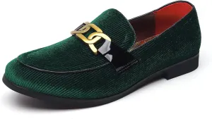 LCQL Men's Vintage Velvet Penny Loafer Shoes Noble Slip-on Suede Loafers with Gold Buckle Smoking Slippers Plus Size 7-13