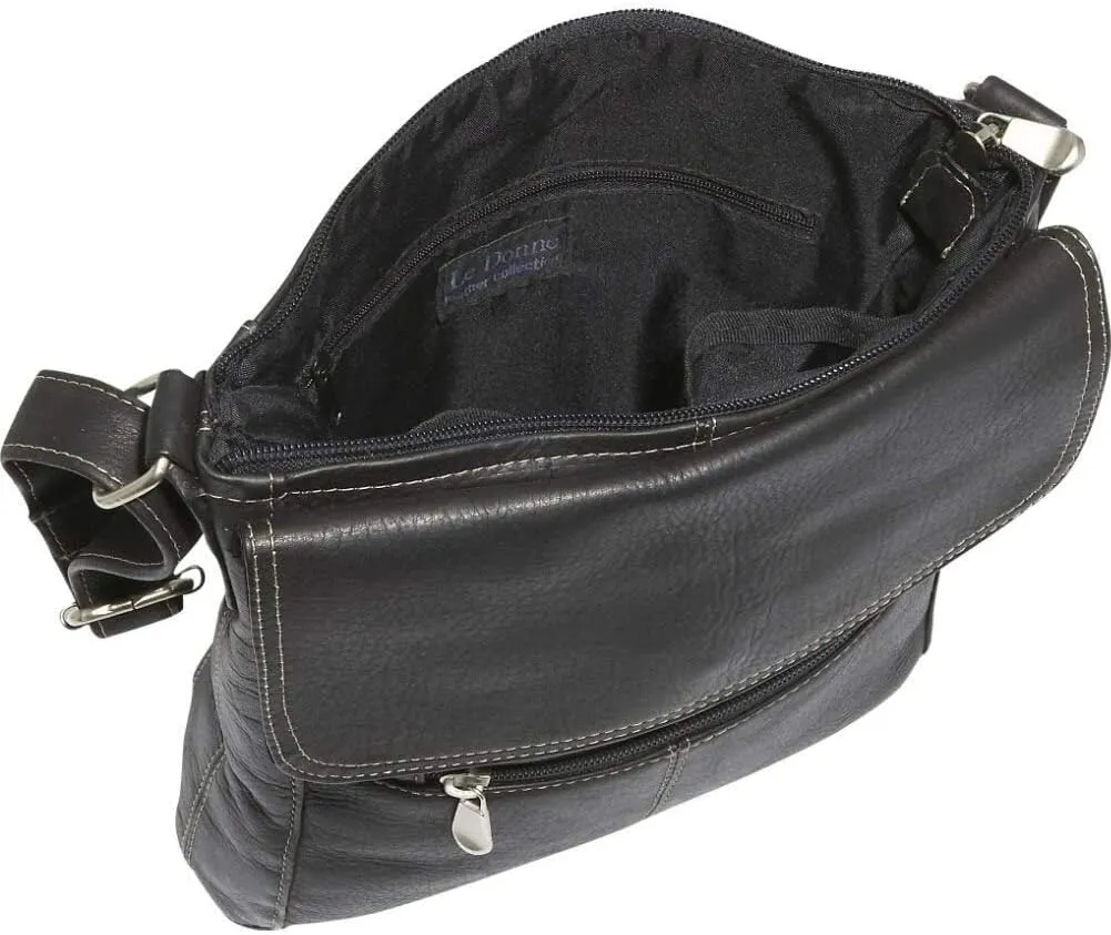 Le Donne Leather Colombian Leather Contrast Crossbody Purse, 10” x 10.5” x 4”