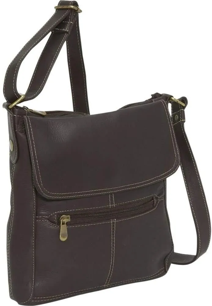 Le Donne Leather Colombian Leather Contrast Crossbody Purse, 10” x 10.5” x 4”