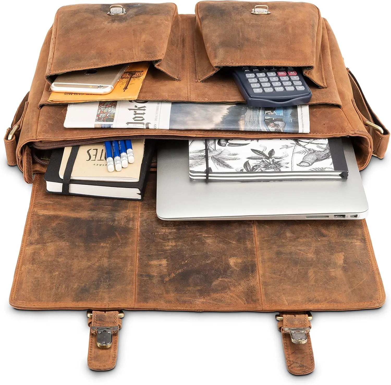 LEABAGS Leather Briefcases for Men - Genuine Leather Cambridge 15 Inch Laptop Bag - Messenger Bag Vintage Shoulder Bag