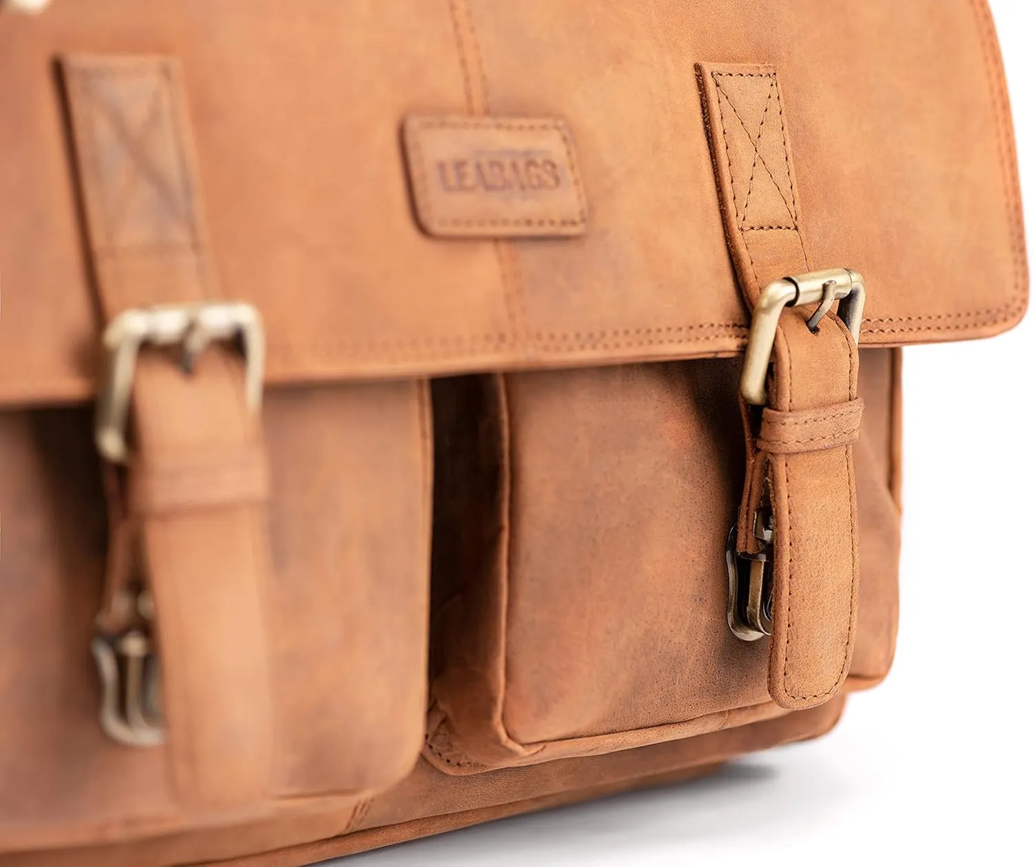 LEABAGS Leather Briefcases for Men - Genuine Leather Cambridge 15 Inch Laptop Bag - Messenger Bag Vintage Shoulder Bag