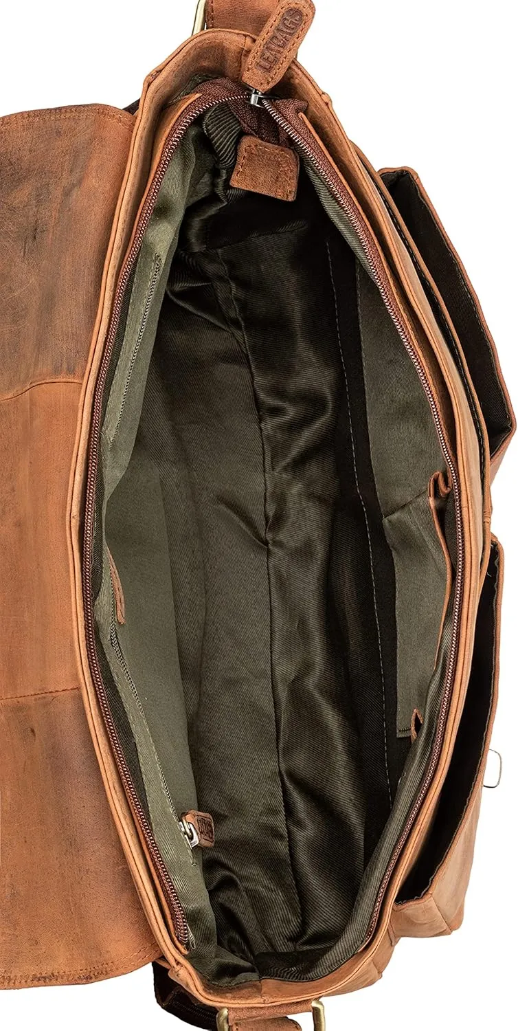 LEABAGS Leather Briefcases for Men - Genuine Leather Cambridge 15 Inch Laptop Bag - Messenger Bag Vintage Shoulder Bag