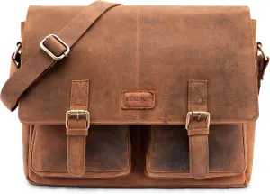 LEABAGS Leather Briefcases for Men - Genuine Leather Cambridge 15 Inch Laptop Bag - Messenger Bag Vintage Shoulder Bag