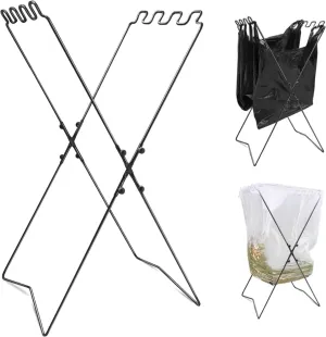 Leaf Bag Holder Stand with Frame - Heavy Duty Metal Trash Bag Holder for 25-35 Gallon Bags, Portable Yard Waste Station for Gardening, Camping & Home Use