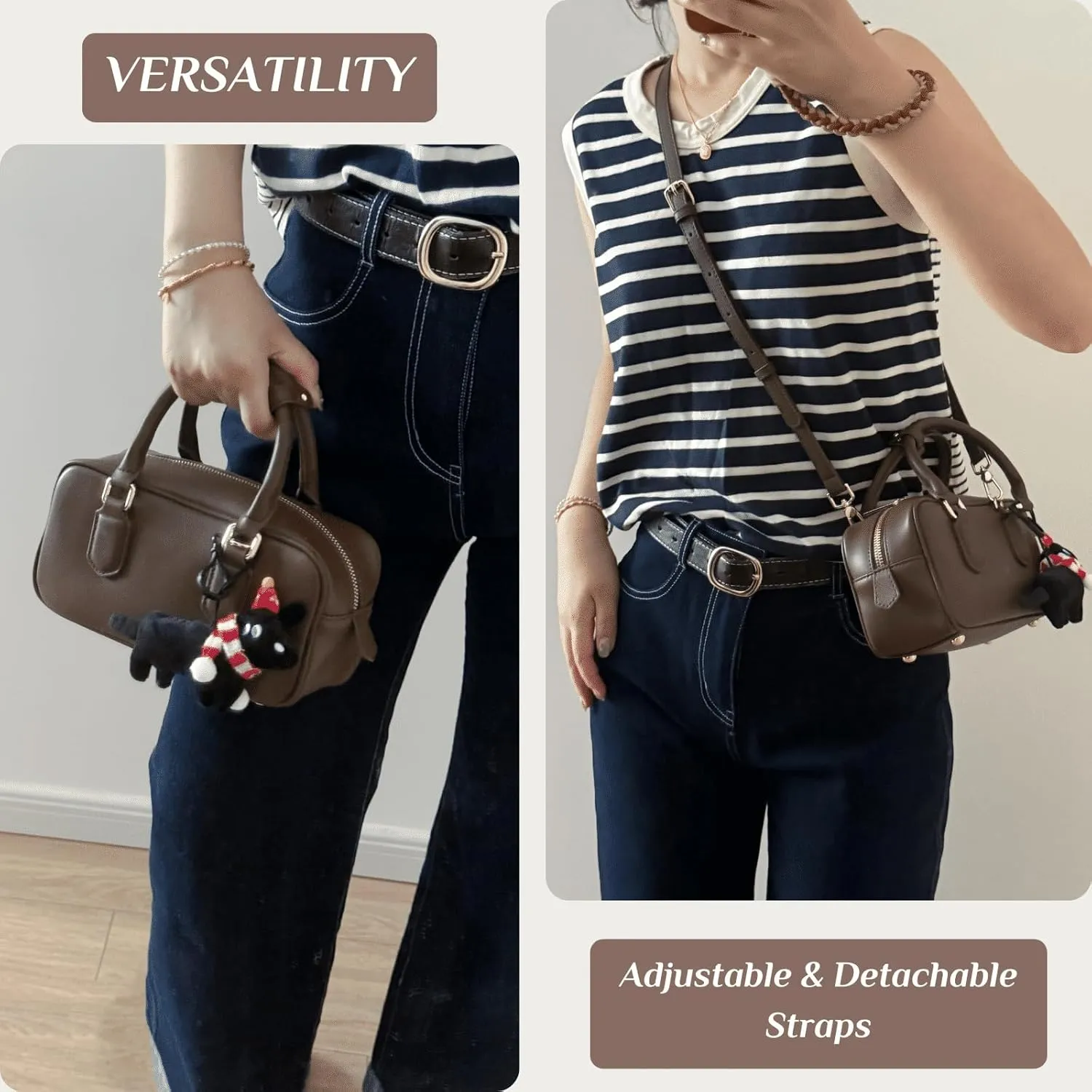 Leather Bags for Women, Women's Top-handle Handbags with Detachable Strap, Small Crossbody Women Purse, Tote Bag