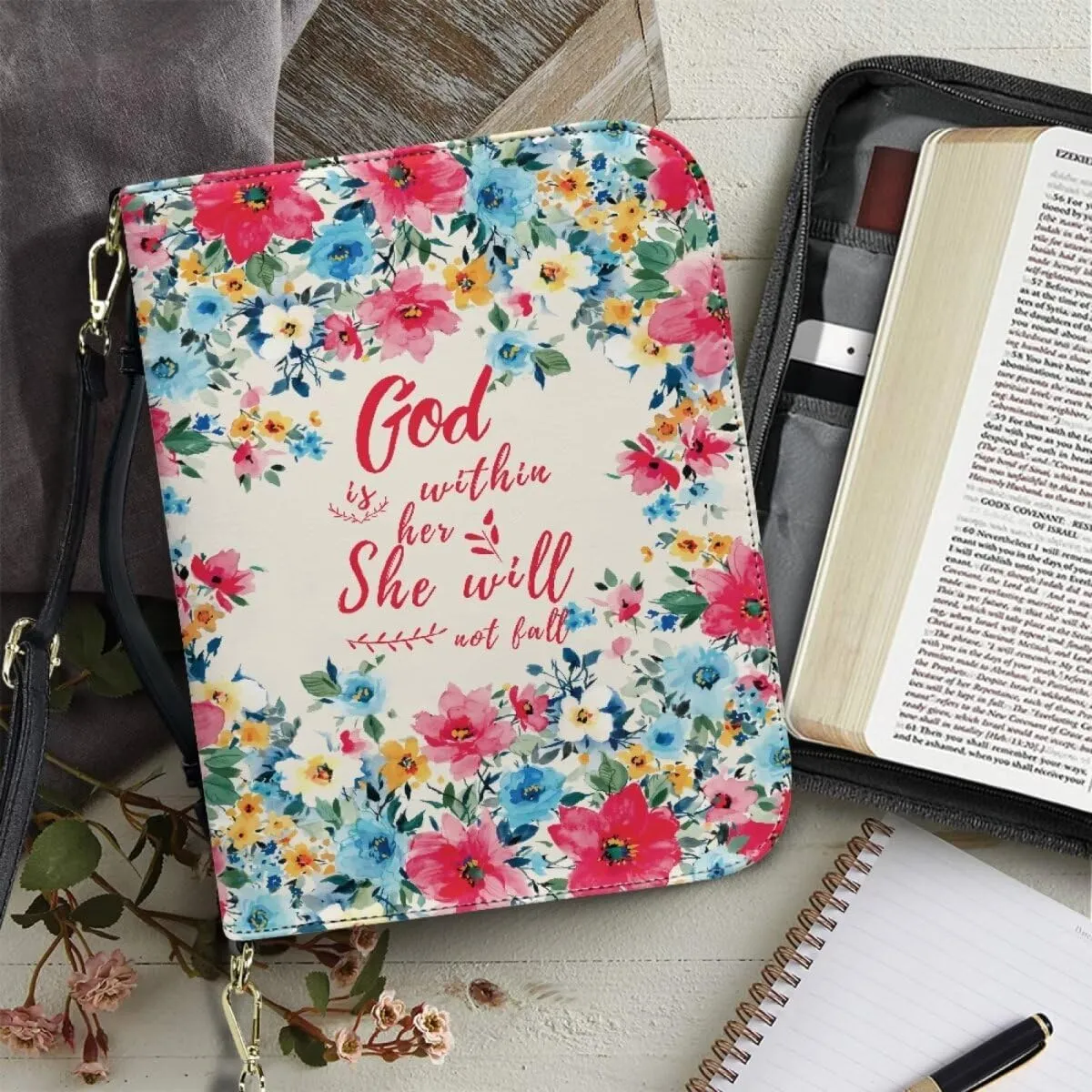 Leather Bible Cover Case for Women Men Waterproof Study Bible Bag with Zipper Pocket Large Church Bag M-2XL
