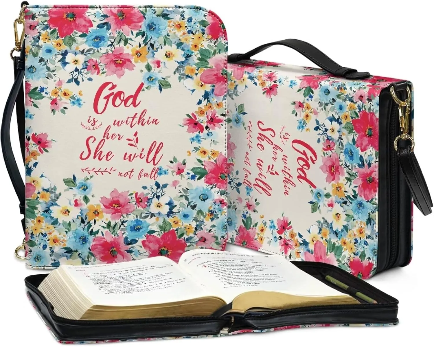Leather Bible Cover Case for Women Men Waterproof Study Bible Bag with Zipper Pocket Large Church Bag M-2XL