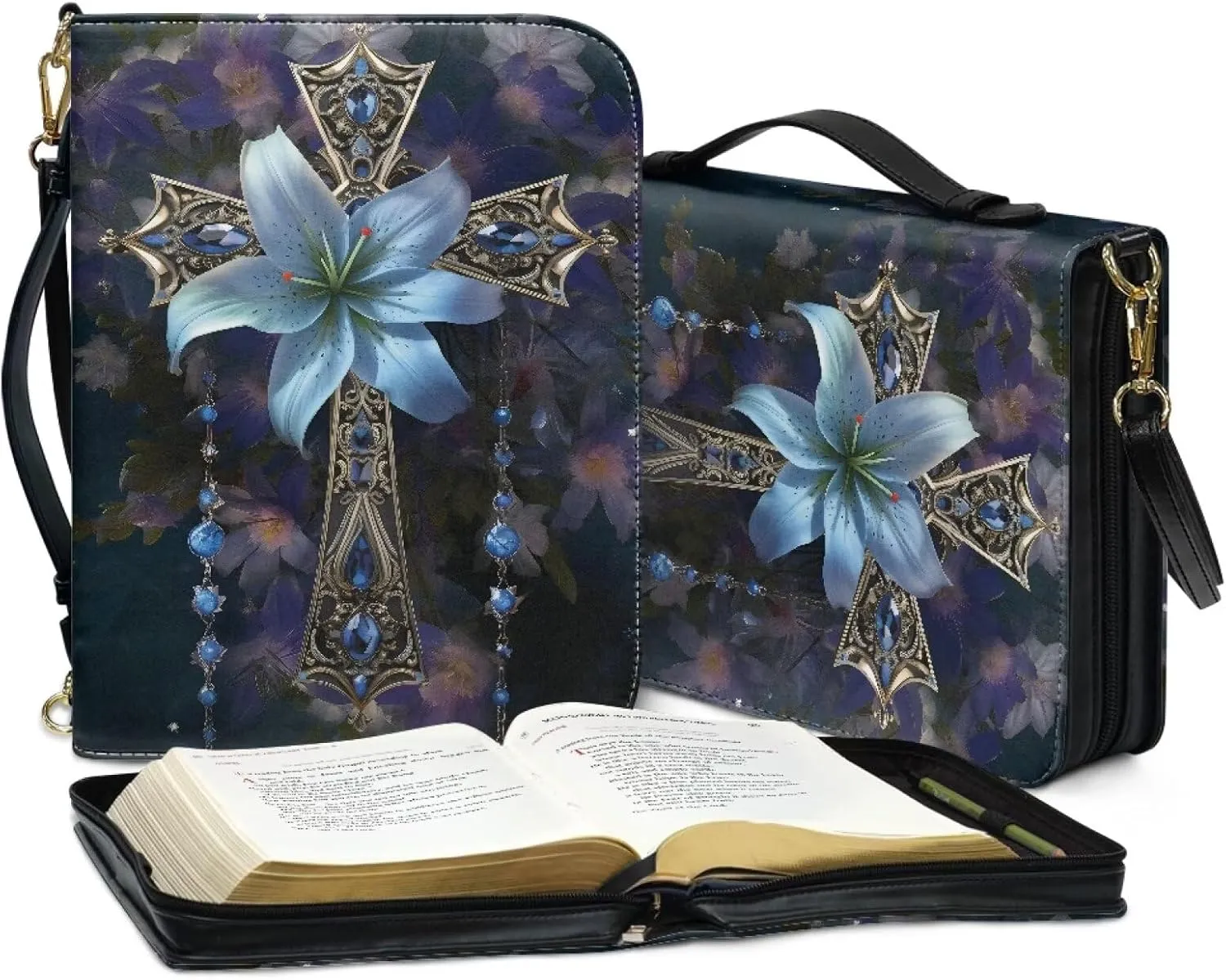Leather Bible Cover Case for Women Men Waterproof Study Bible Bag with Zipper Pocket Large Church Bag M-2XL