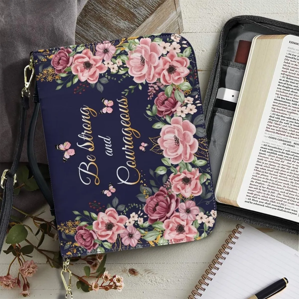 Leather Bible Cover Case for Women Men Waterproof Study Bible Bag with Zipper Pocket Large Church Bag M-2XL