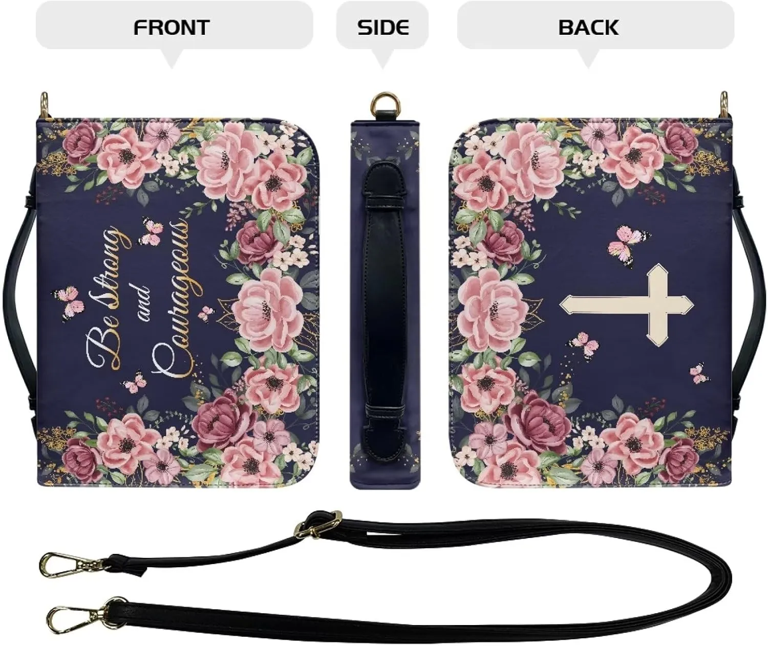 Leather Bible Cover Case for Women Men Waterproof Study Bible Bag with Zipper Pocket Large Church Bag M-2XL