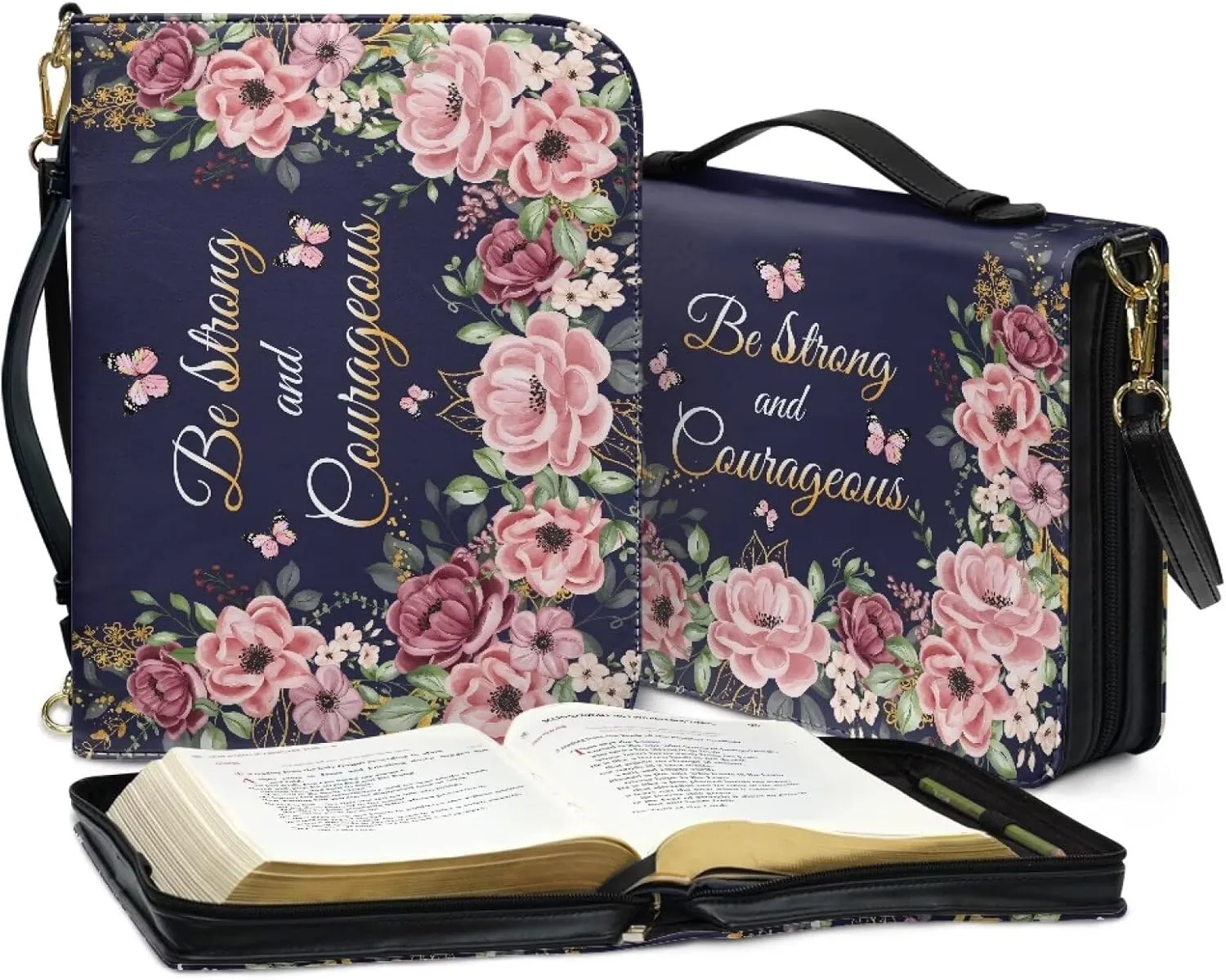 Leather Bible Cover Case for Women Men Waterproof Study Bible Bag with Zipper Pocket Large Church Bag M-2XL