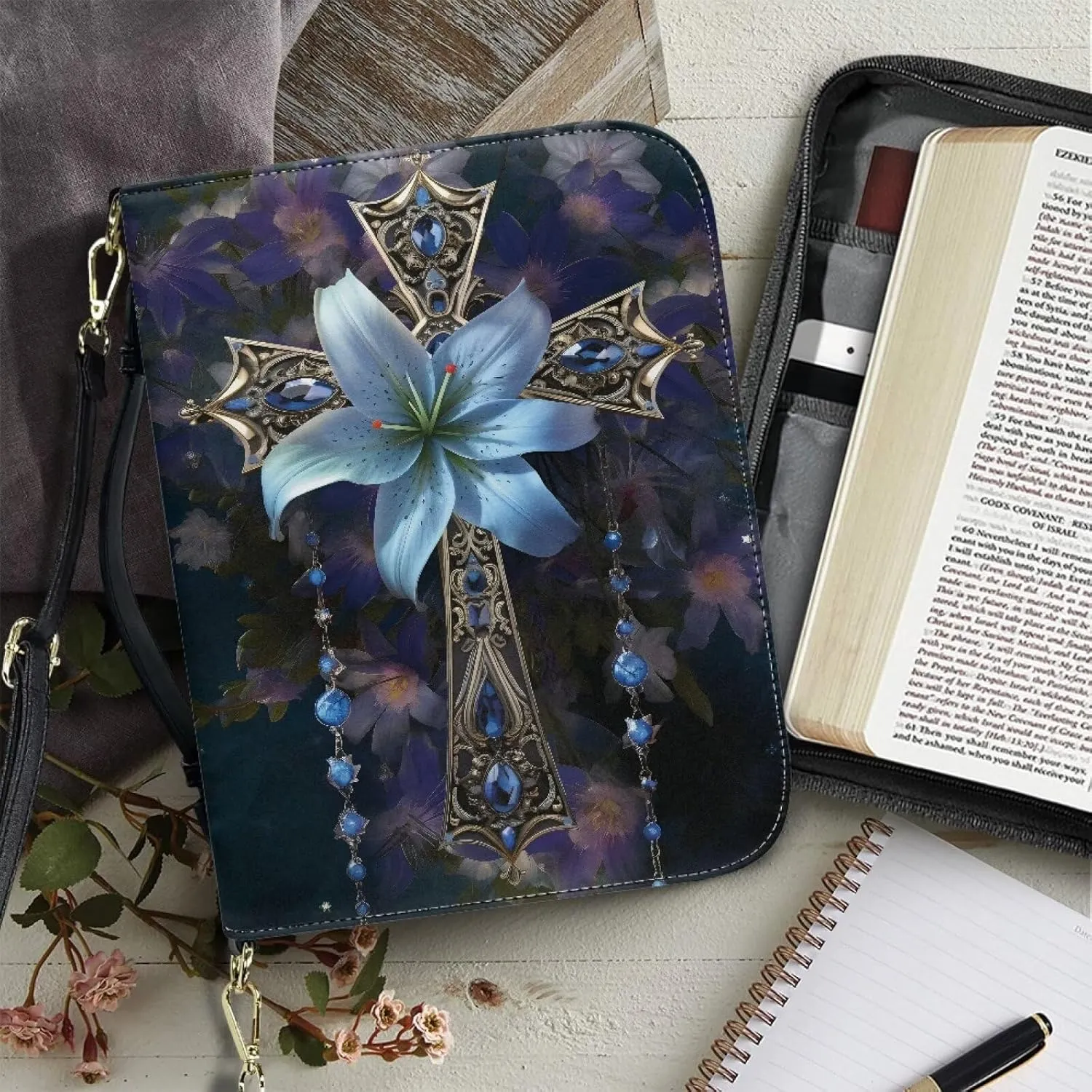 Leather Bible Cover Case for Women Men Waterproof Study Bible Bag with Zipper Pocket Large Church Bag M-2XL