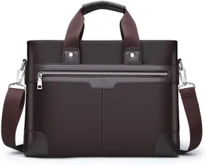 Leather Briefcase for Men 14 Inch Retro Laptop Messenger Bag Travel Business Attache Case