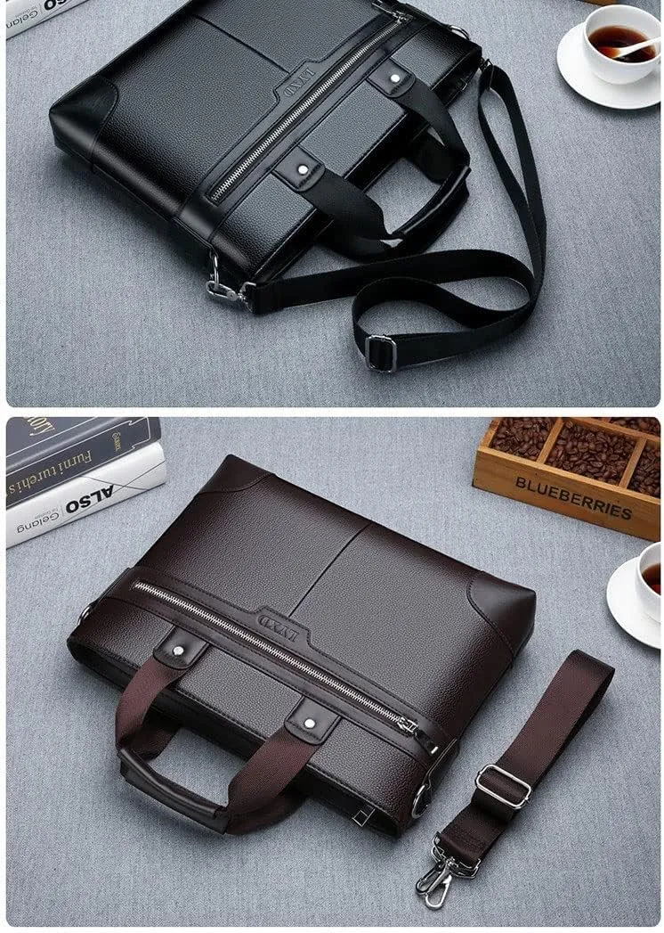 Leather Briefcase for Men 14 Inch Retro Laptop Messenger Bag Travel Business Attache Case