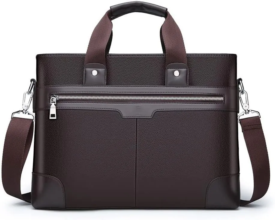 Leather Briefcase for Men 14 Inch Retro Laptop Messenger Bag Travel Business Attache Case