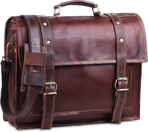 Leather Briefcase for Men, Best 18 Inch Leather Laptop Bag for Men, Vintage Handmade Rustic Leather Bag, Genuine Leather Computer Messenger Satchel Bag W/Retro Look