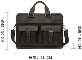 Leather Briefcase for Men Business Travel Messenger Bags Laptop Bag Metal Zipper,15.6-inc