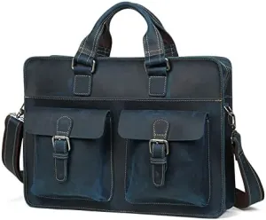 Leather Briefcase for Men Business Travel Messenger Bags Laptop Bag Metal Zipper,15.6-inc