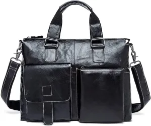 Leather Briefcase Laptop Messenger Bag Satchel Office Computer Bag for Men and Women