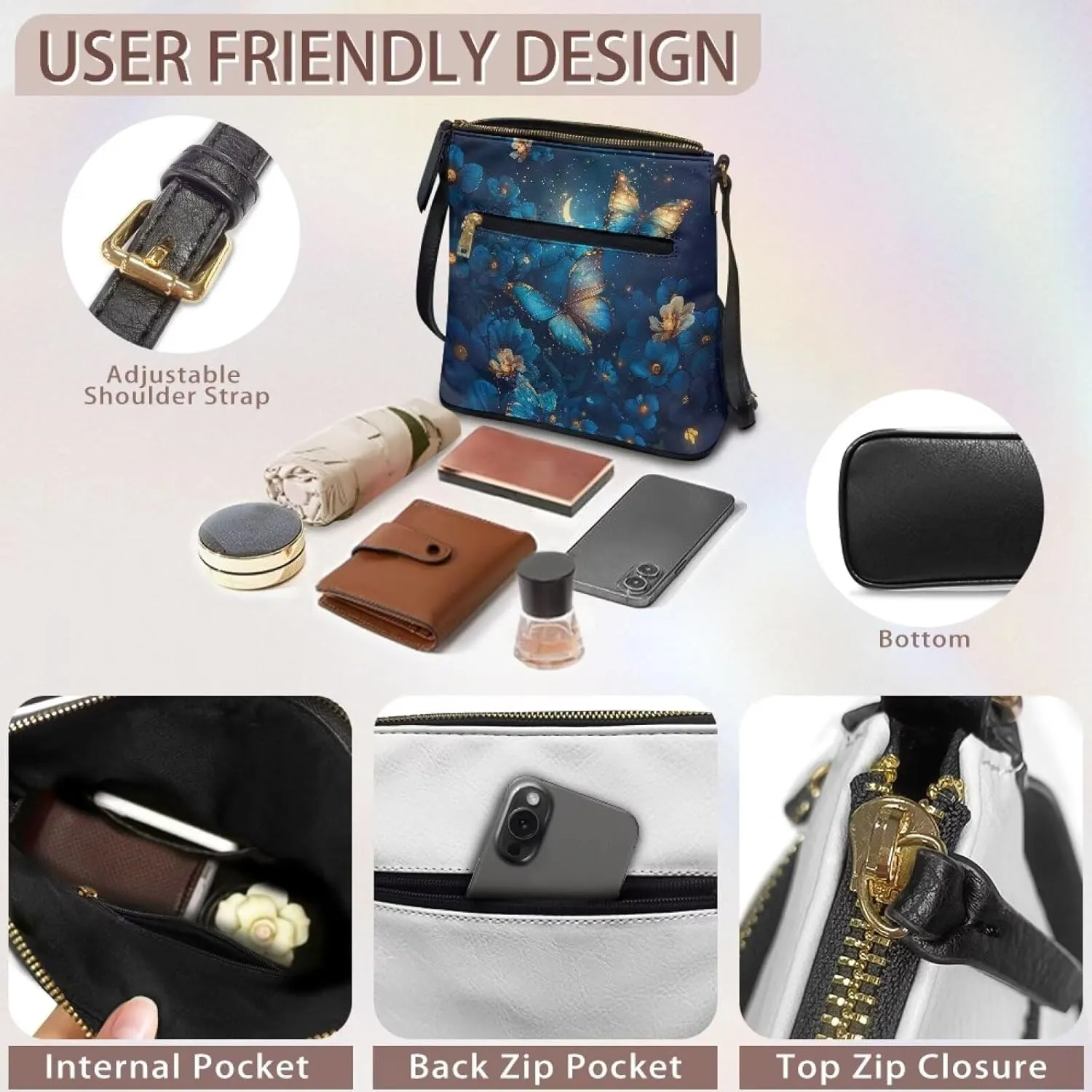 Leather Crossbody Bags for Women Tote Bag with Zipper Waterproof Shoulder Bag Travel Work Soft Handbag
