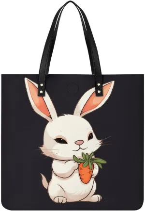 Leather Handbag Waterproof Shoulder Bag Cute Bunny Holding Carrot Tote Purses Large Travel Tote Bags for Women