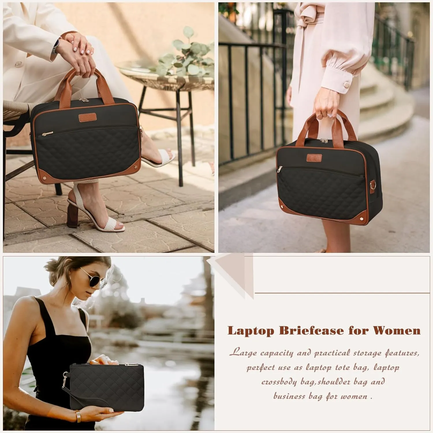 Leather Laptop Briefcase for Women 15.6 Inch Laptop Work Bag Waterproof Computer Bag for Women with Clutch Purse