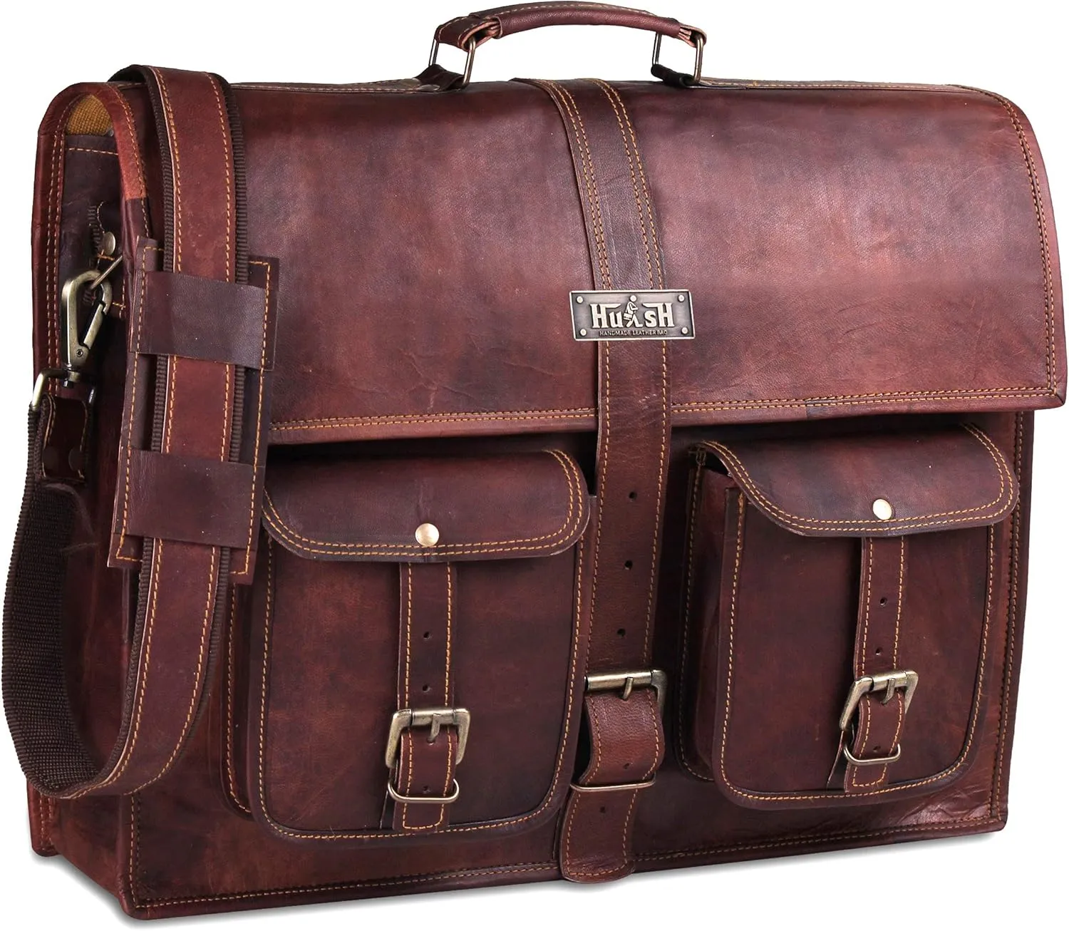 Leather Messenger Bag for Men 18 Inch, Vintage Handmade Genuine Leather Laptop Briefcase Computer Satchel Bag for Office Travel Use (Brown)