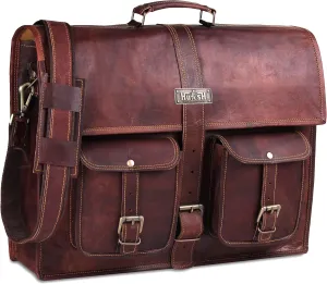 Leather Messenger Bag for Men 18 Inch, Vintage Handmade Genuine Leather Laptop Briefcase Computer Satchel Bag for Office Travel Use (Brown)
