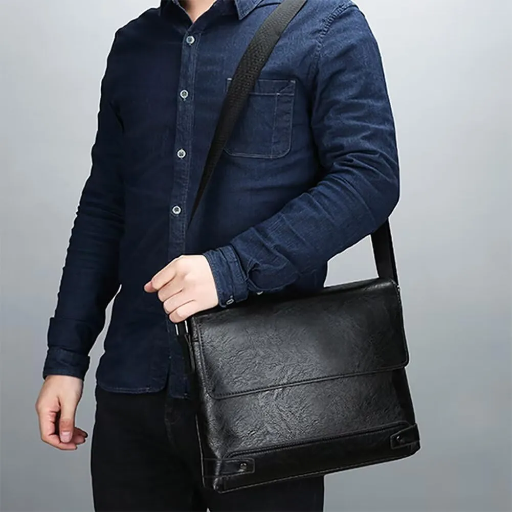 Leather Messenger Bag for Men Lightweight Shoulder Handbag Crossbody Briefcases Casual Work Satchel Messenger Tote Bag