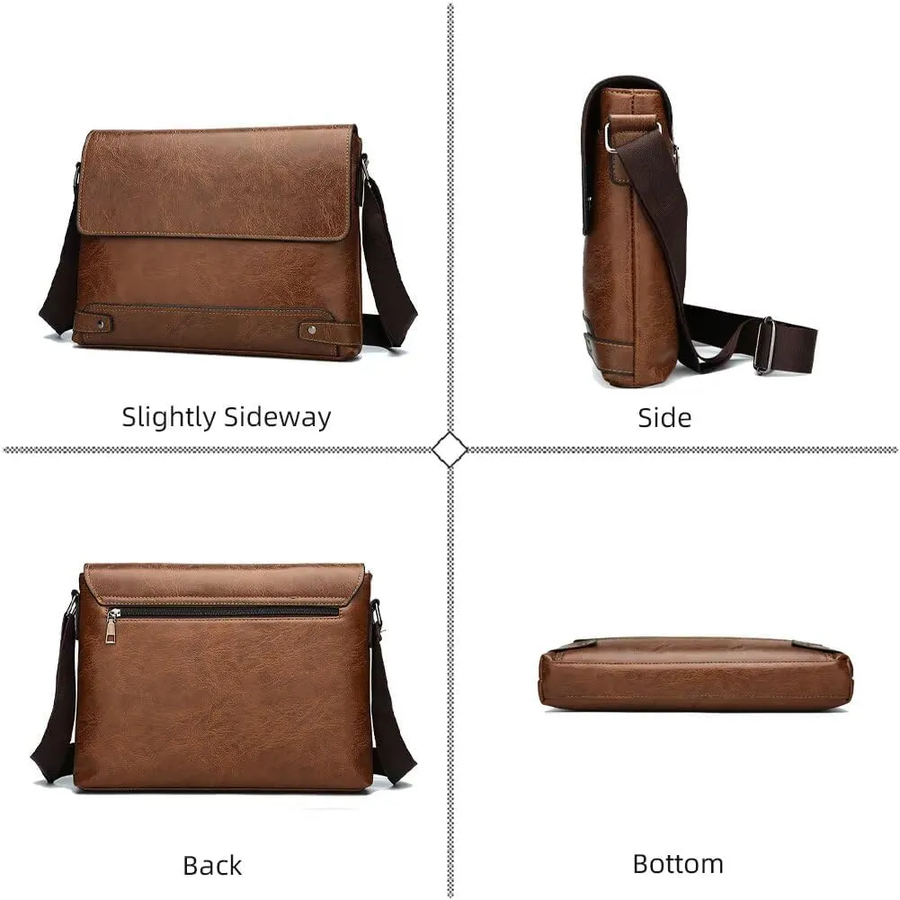 Leather Messenger Bag for Men Lightweight Shoulder Handbag Crossbody Briefcases Casual Work Satchel Messenger Tote Bag
