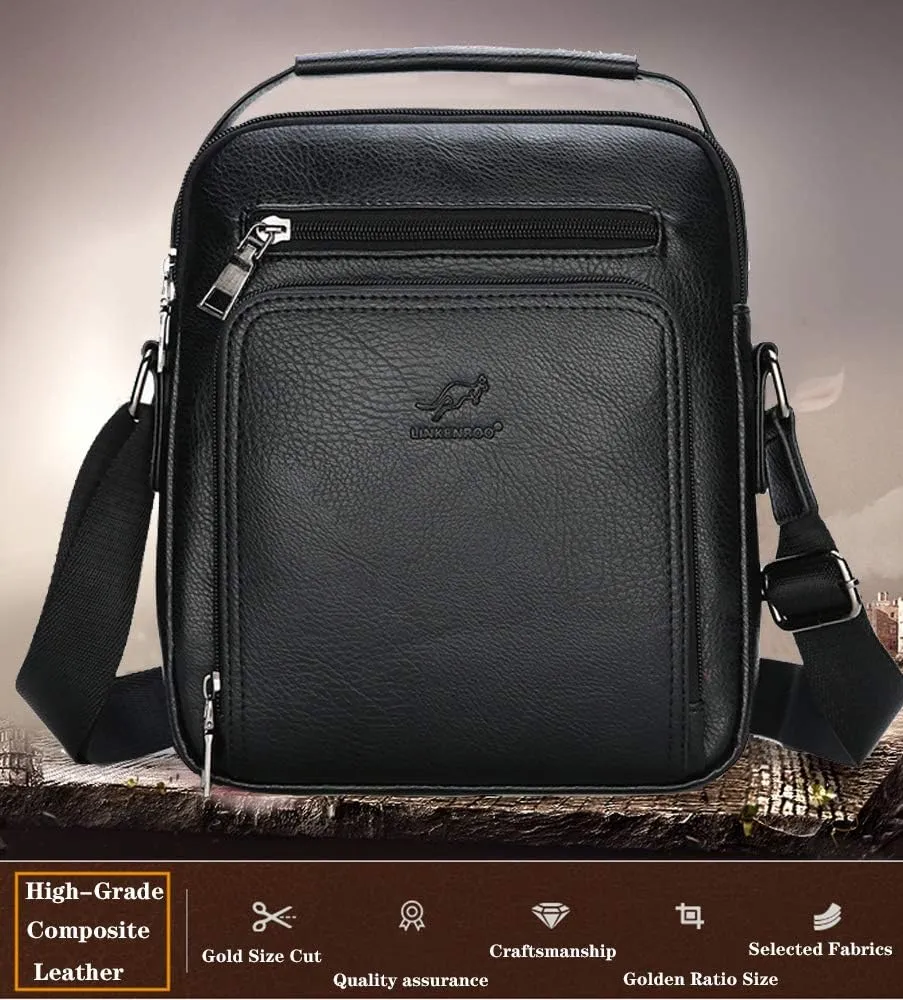Leather Messenger Bag for Men, Man Purse Crossbody Bag PU Leather Men Zipper Bag, Satchel Shoulder Bag