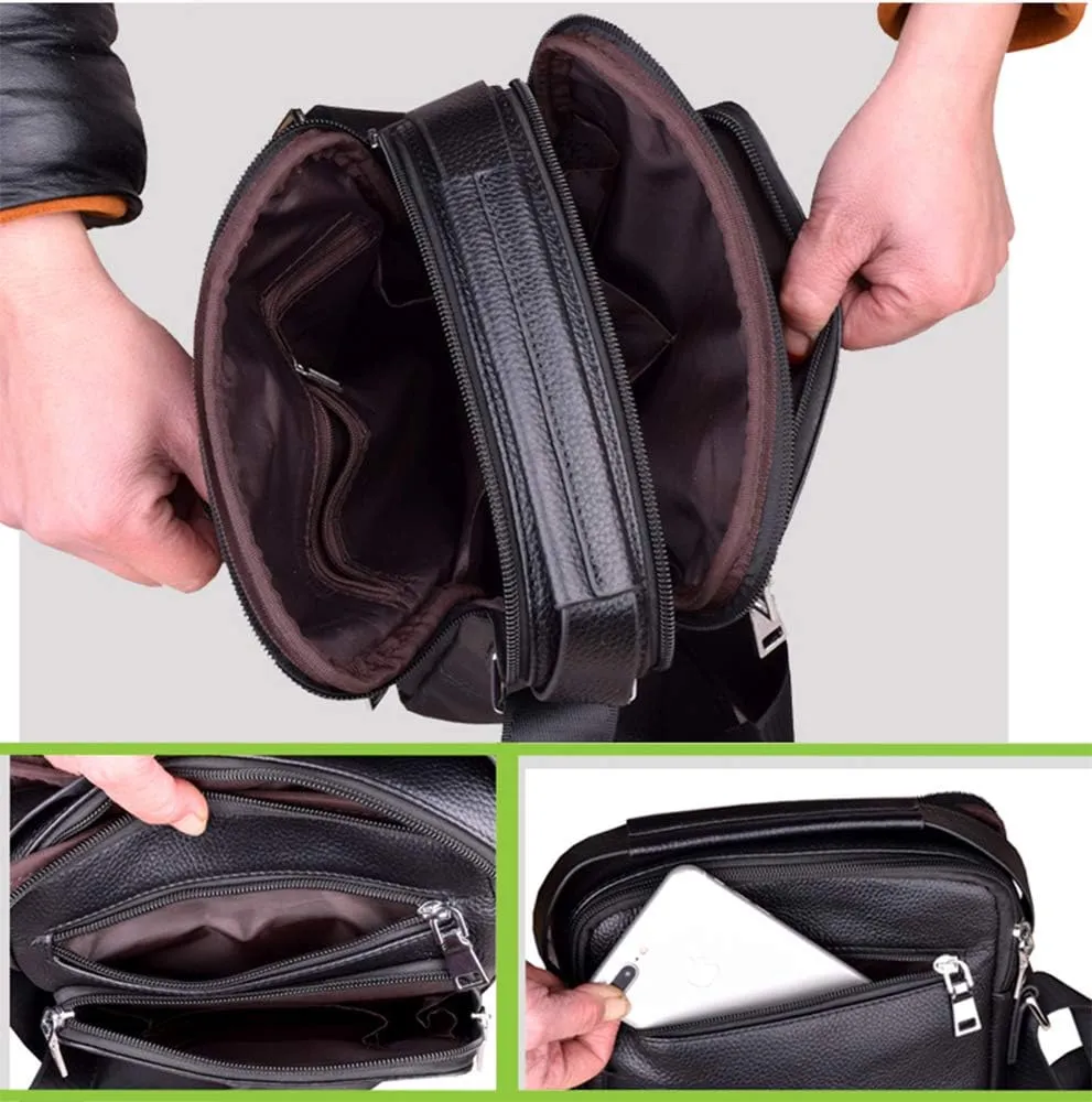 Leather Messenger Bag for Men, Man Purse Crossbody Bag PU Leather Men Zipper Bag, Satchel Shoulder Bag
