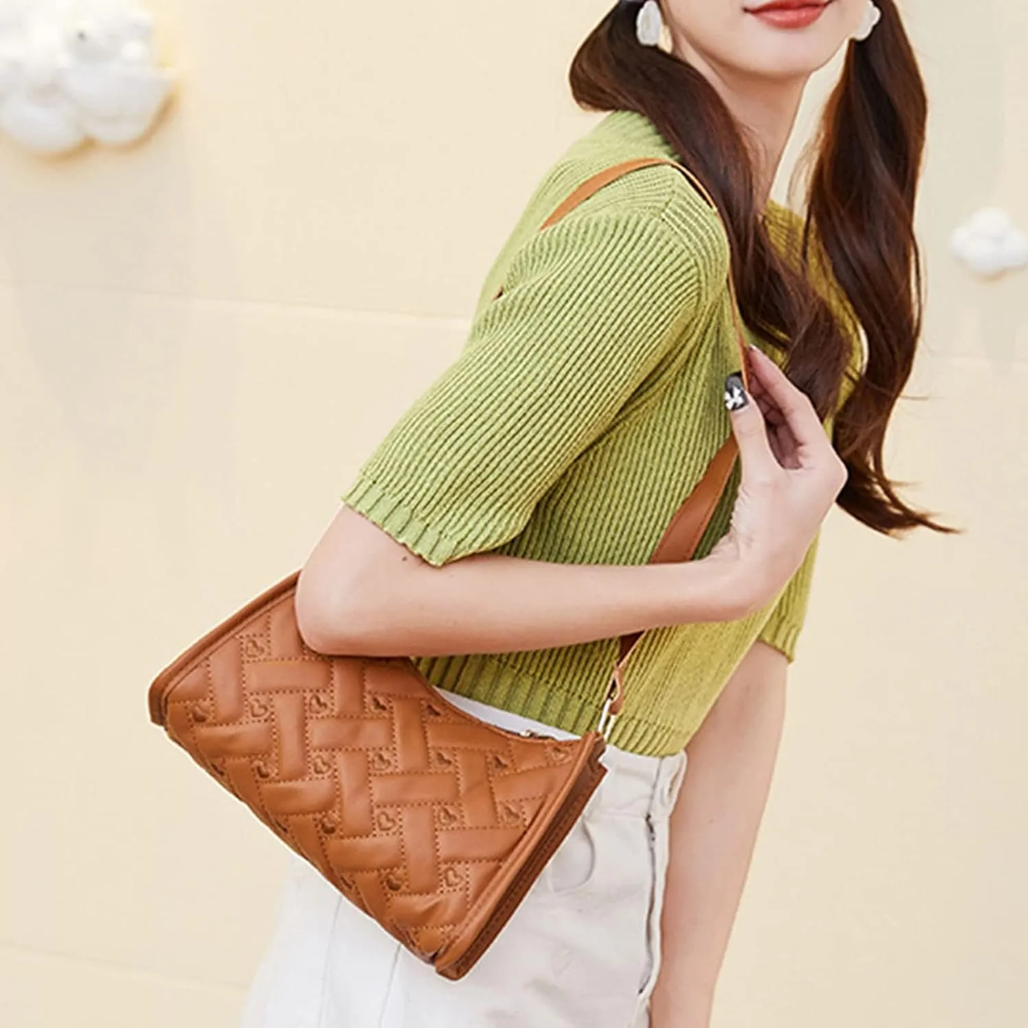 Leather Purses and Handbags for Women Women Shoulder Bag Love Embroidered Underarm Bag Spring And Summer New