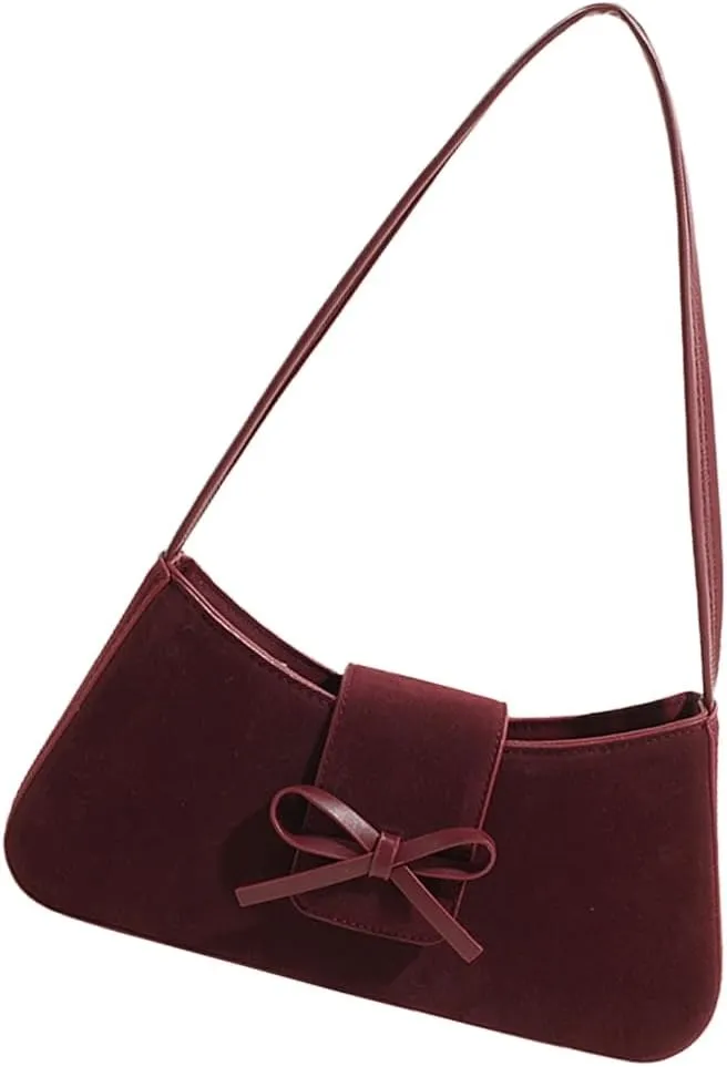 Leather Shoulder Bag With Bows Underarm Bags Casual Party Handbag For Women Trendy Satchel Purse