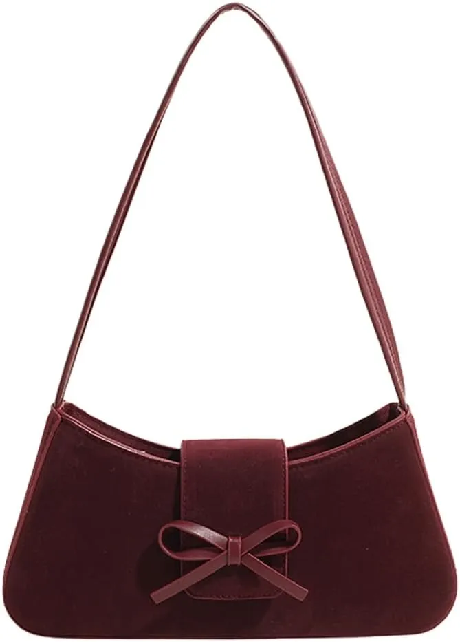 Leather Shoulder Bag With Bows Underarm Bags Casual Party Handbag For Women Trendy Satchel Purse